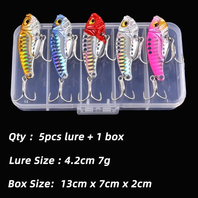 Aorace 5 pçs/caixa metal vib 3/7/10/15/20g isca de pesca vibração colher iscas duras crankbait wobbler swimbait cicada vib enfrentar