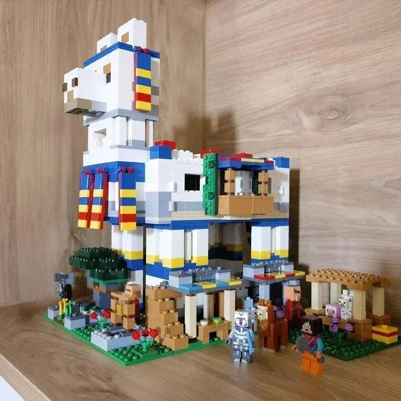 Miniso disneynew jogo mundo 1:1 restaurar alpaca aldeia compatível com 21188 blocos de construção tijolos brinquedos 1252 pçs crianças presente brinquedos