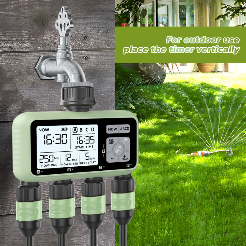 Eshico-Smart Garden Irrigation Timer, quatro funções independentes, fácil instalação, ferramentas de jardim ao ar livre, 4 Out, HCT-379