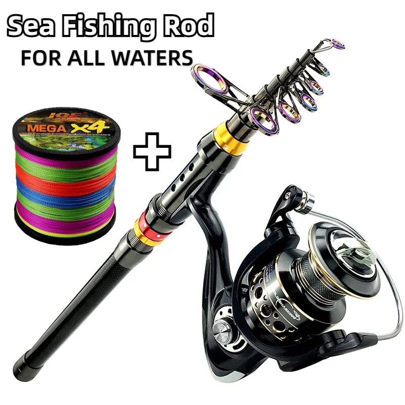 Vara de pesca giratória e carretel combo 1.8-3.6m pólo marítimo de fibra de carbono e relação de engrenagem 5.2:1 carretel de metal com kits de linha para carpa baixo