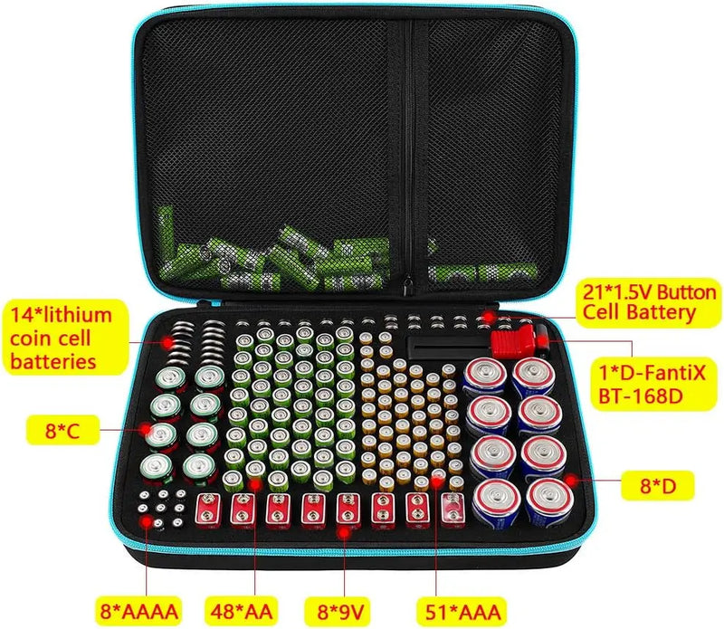 Caixa de armazenamento do organizador da bateria com verificador do verificador do verificador, saco do suporte das baterias mais 220 apto para aa aaa aaaa 9v c d lítio 3v lr44