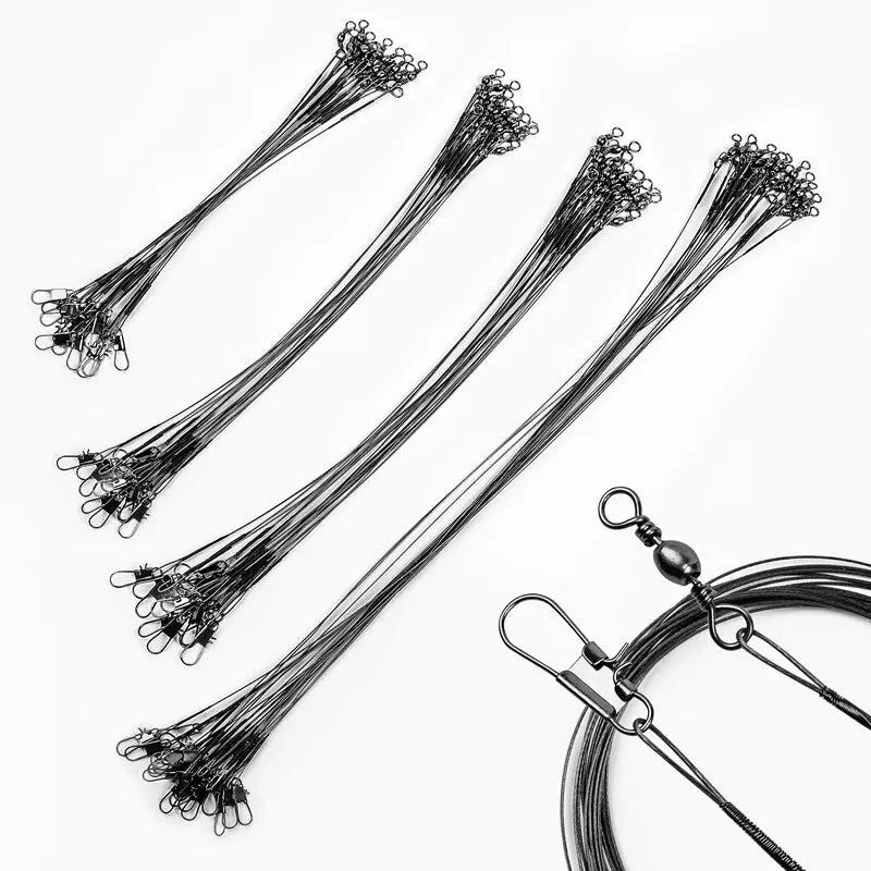 Linha de pesca de aço anti mordida, 20 peças, 15/20/25/30cm, líder de fio de aço com acessório de pesca giratório, fio de pesca, trela olta leadcore