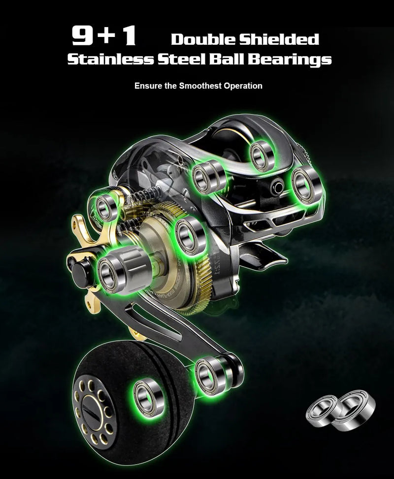 SOLOKING-GKA300 Baitcasting Reel, Carretel De Pesca, Único Punho De Alimentação, 9.5kg Arraste, 10 Rolamentos, 6.4 Relação De Engrenagem, Drag Clicker