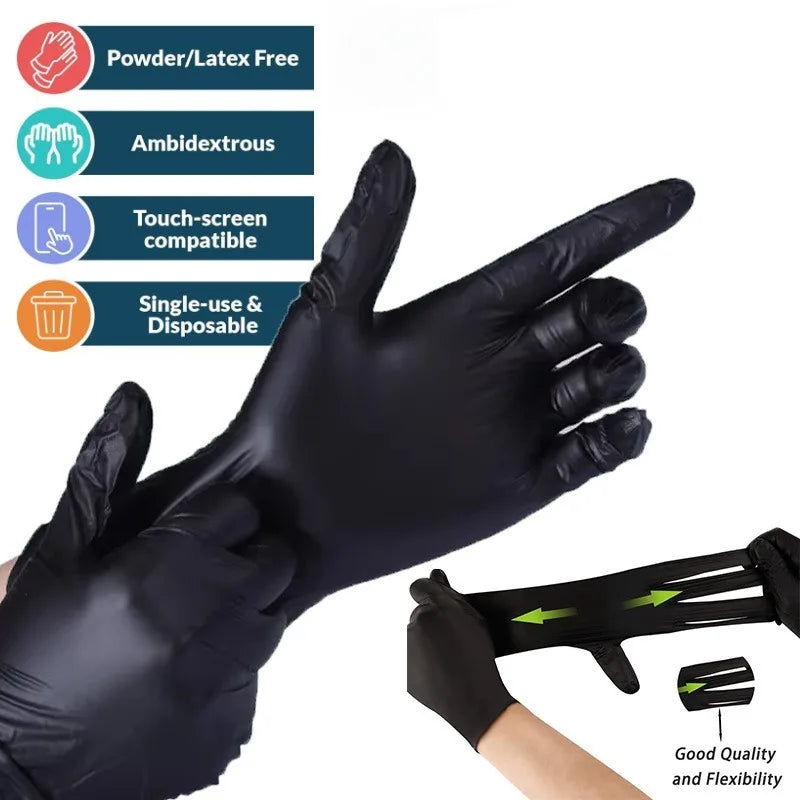 50/100 pçs luvas descartáveis de nitrilo preto para uso doméstico látex livre em pó luvas de limpeza tatuagem ferramentas de cabeleireiro