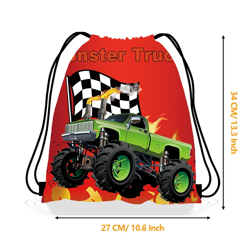 5/10/20/30/40/50 pçs monster truck festa favores corrida caminhão festa saco de presente mochilas com cordão caminhão decorações de festa de aniversário