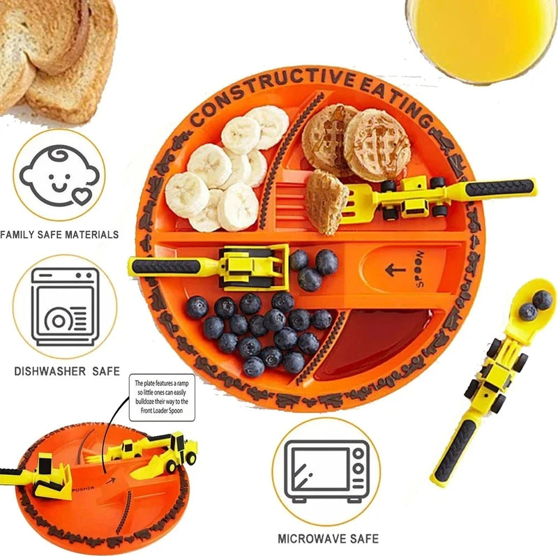 Kids 'Creative Dining Tool Set, PP Spoon Fork, Faca, Pá De Escavadeira De Escavadeira De Carro, Utensílios Seguros e Práticos