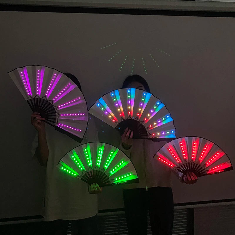 Suprimentos de iluminação para festa de carnaval de Halloween 10 polegadas LED luz neon ventilador rave dobrável ventilador luminoso brilhando na festa