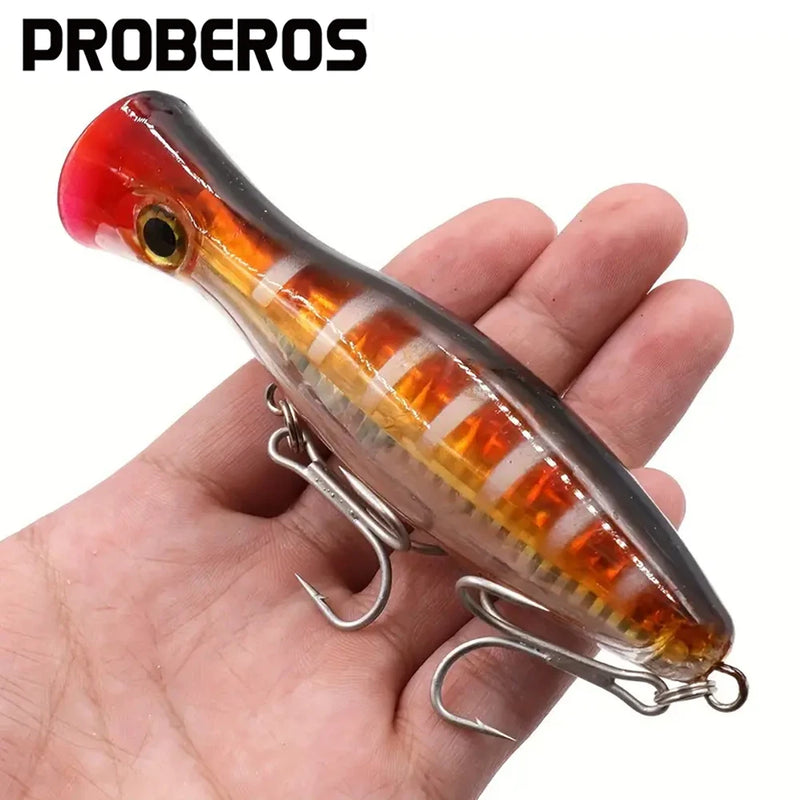 Proberos isca de pesca popper, 1 peça, 13cm, 43g, isca artificial dura com 2 ganchos agudos, iscas de pesca de carpa, wobbler, isca luu