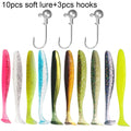 10 pçs isca macia 5.5cm 7cm 10cm t cauda worm 3 pçs jigging cabeça gancho 3g 5g 10g metal gabarito carpa pesca swimbait engrenagem kit isca