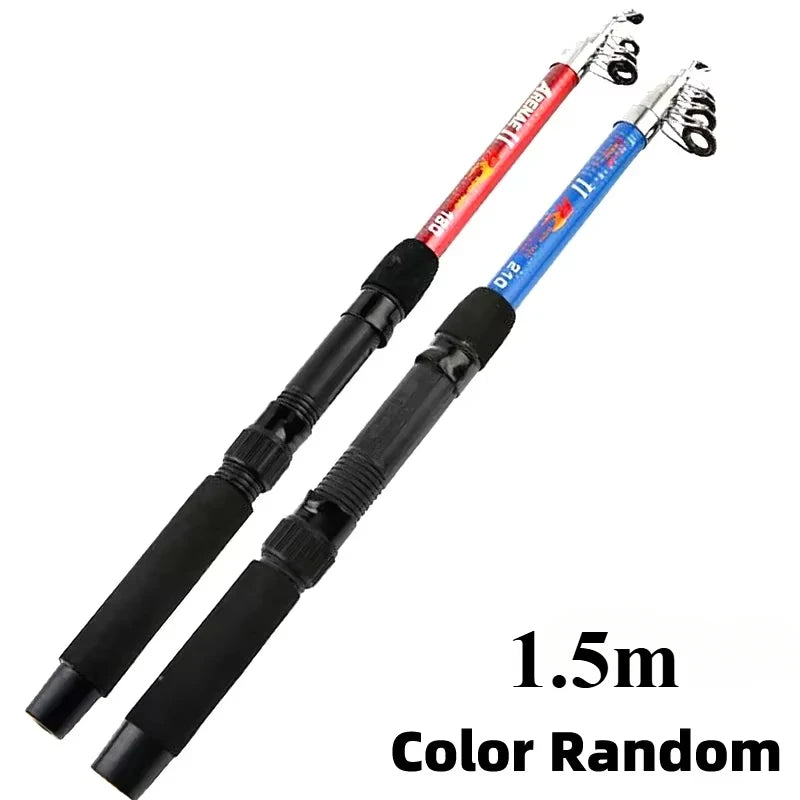 Vara de pesca portátil, vara de arremesso remota, fibra de vidro, 1.8/1.5m, vara de pesca telescópica, relação de engrenagem, molinete de pesca