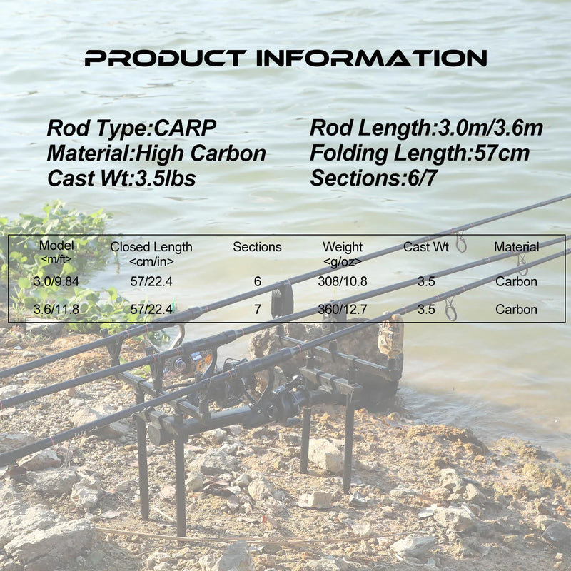 Sougayilang vara de pesca de carpa, 3m, 3.6m, fibra de carbono de alta qualidade, 3.5lb, portátil, 6/7 seções, vara alimentadora giratória para água doce