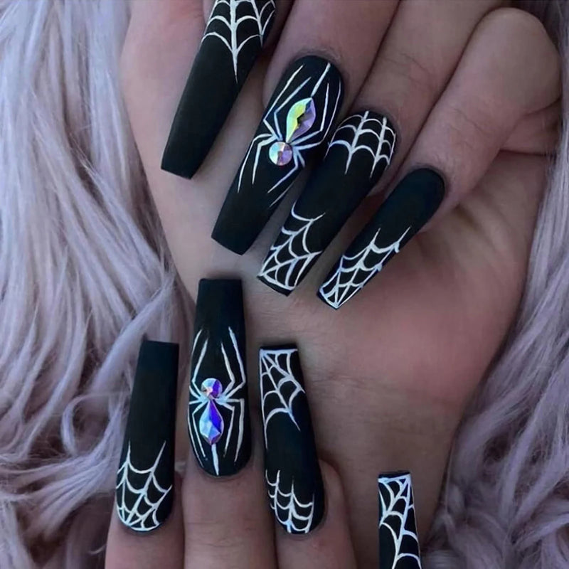Unhas Postiças Góticas Wearable, Boneca Do Amor Rosa, Projetos De Esqueleto, Unhas Postiças, Pressione, Manicure De Cobertura Completa, Ponta De Unha, 24Pcs