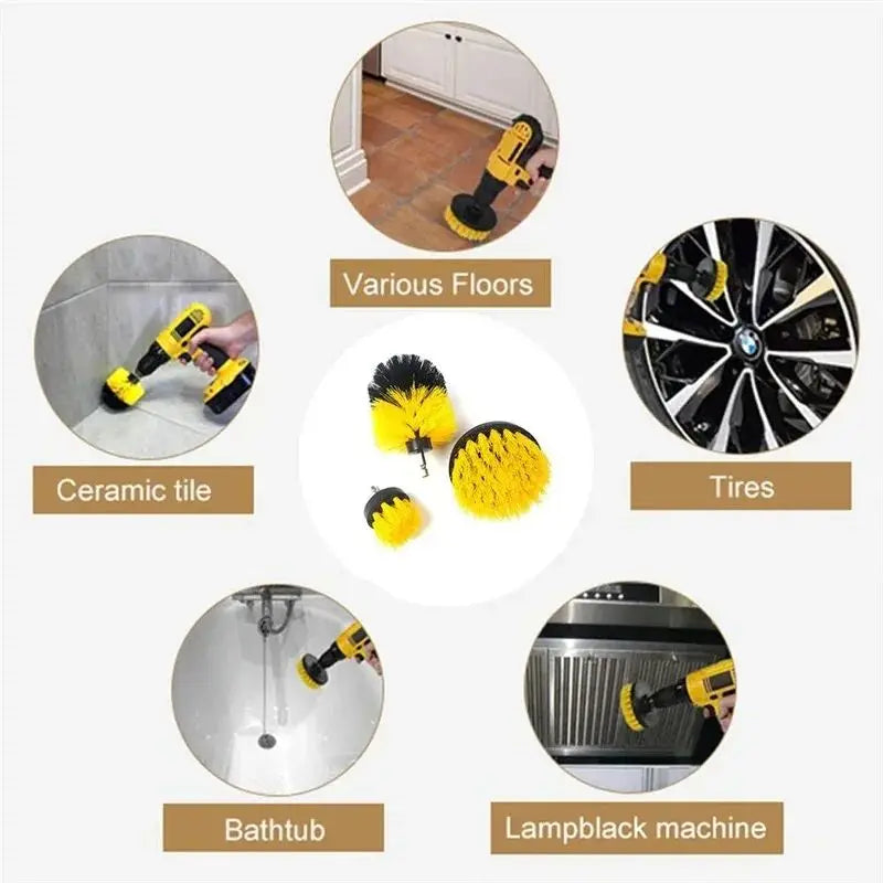 3 pçs conjunto de fixação escova broca escova purificador energia com broca esfrega escova para limpeza chuveiros banheiras banheiro telha grout tapete