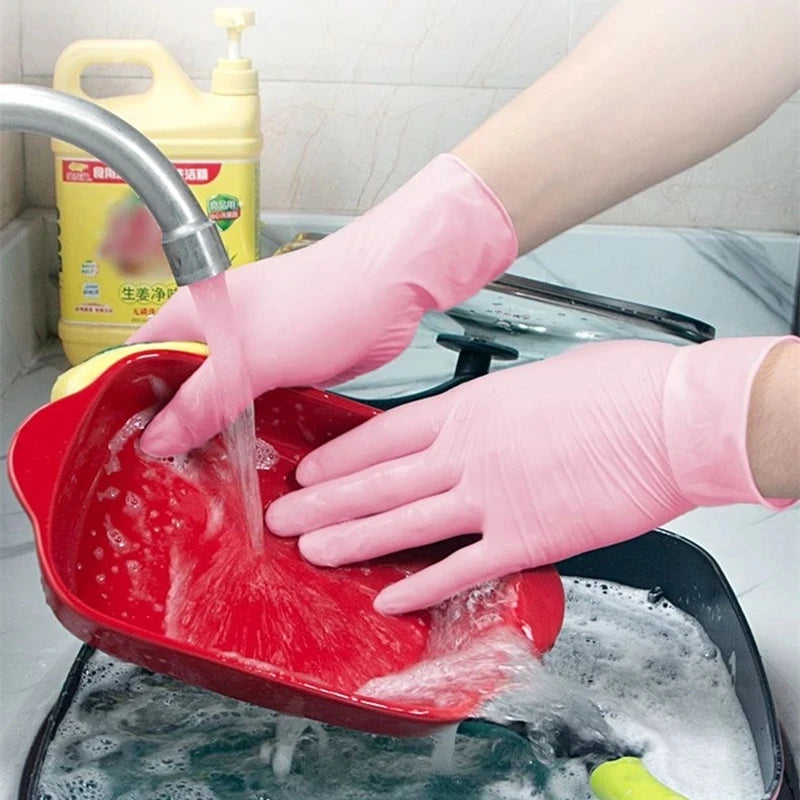 20/50/100 pçs luvas de nitrilo rosa luvas de látex descartáveis sem pó para limpeza doméstica salão de beleza trabalho luvas de cozinha