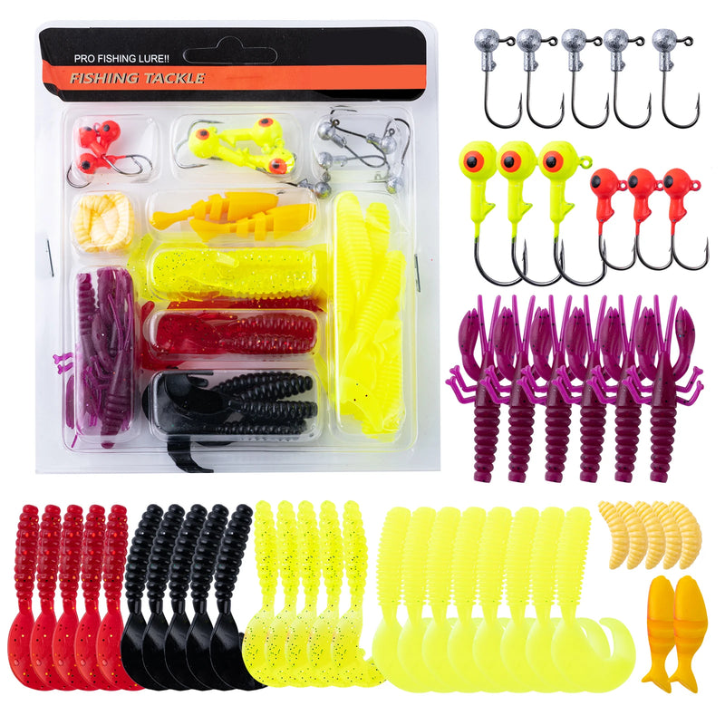Goture kit de isca macia 40 peças conjunto de isca de silicone 5cm 0.7g gancho de gabarito 3.2cm 3.5g ganchos de pesca com caixa de equipamento de pesca isca macia