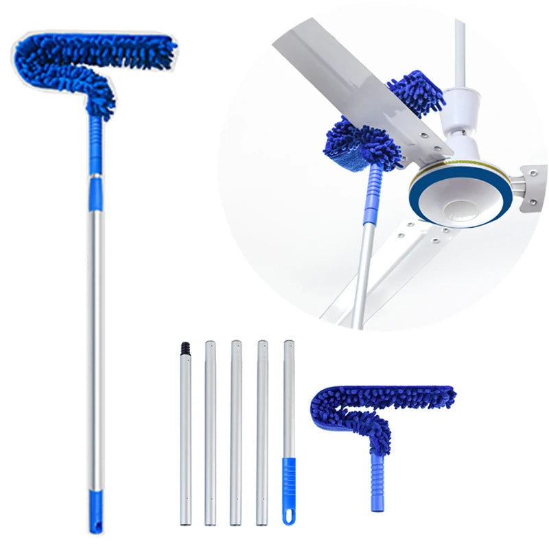 Kit De Ventilador De Teto De Alto Alcance Duster, microfibra Ventilador De Teto Lâmina Limpador Flexível Cobweb Duster, escova Lavável Removível