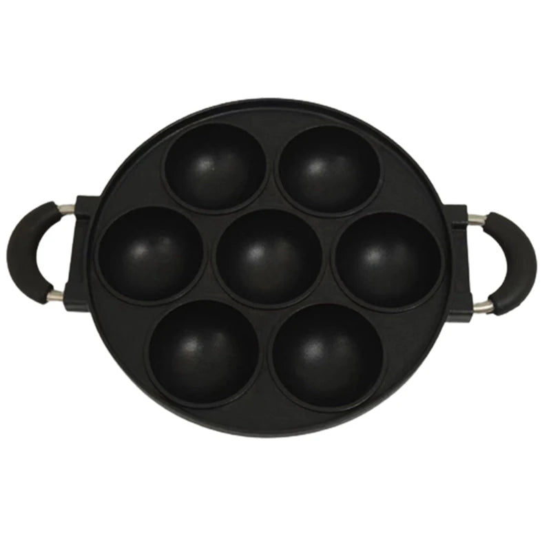 Panela de omelete de ferro fundido com 7 buracos, panela antiaderente para café da manhã, ovo, molde de bolo, panelas de cozinha