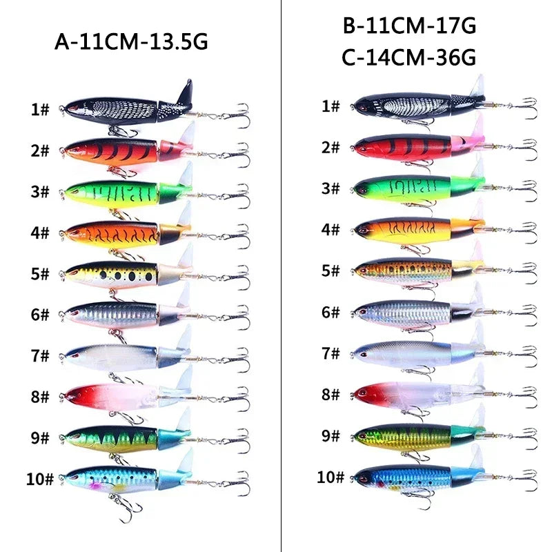 Popper conjunto de isca de pesca 11cm/14g artificial topwater isca dura rotativa wobblers enfrentar acessórios de isca de pesca 5/10 pçs pesca