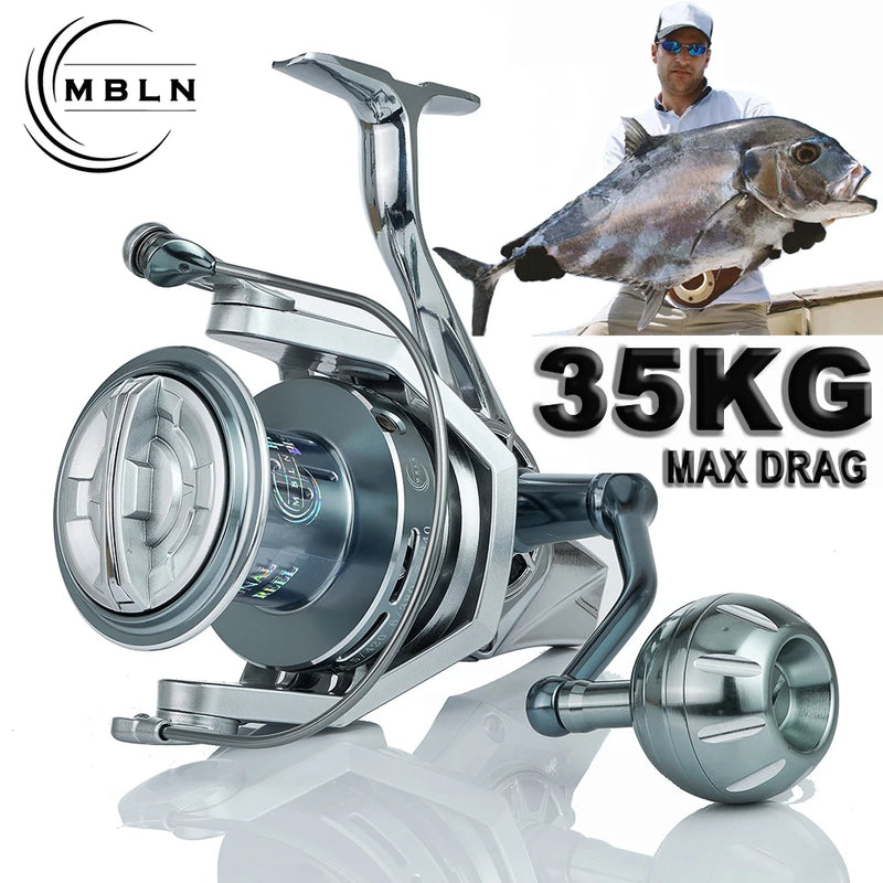 Marca MBLN, arrasto máximo de 35 kg/77 lb, 90% de metal completo, carretilha de pesca giratório grande, surfcasting de água salgada durável, resistente à corrosão