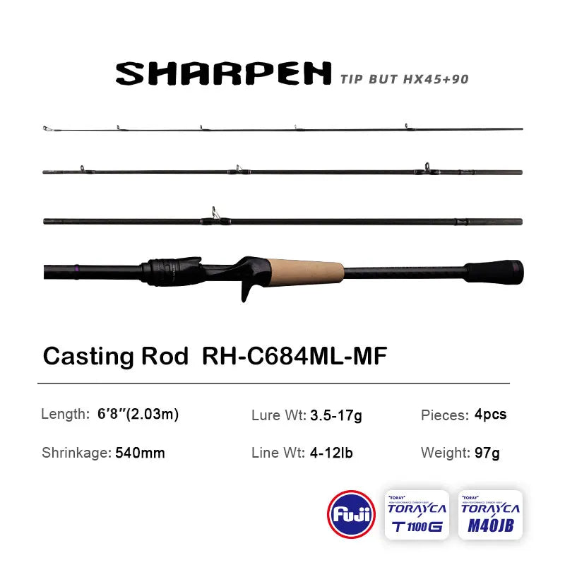 Purelure sharp viagem isca macia longa fiação e fundição xf/mf ação hastes fuji componentes baixo pique vara de pesca carretel