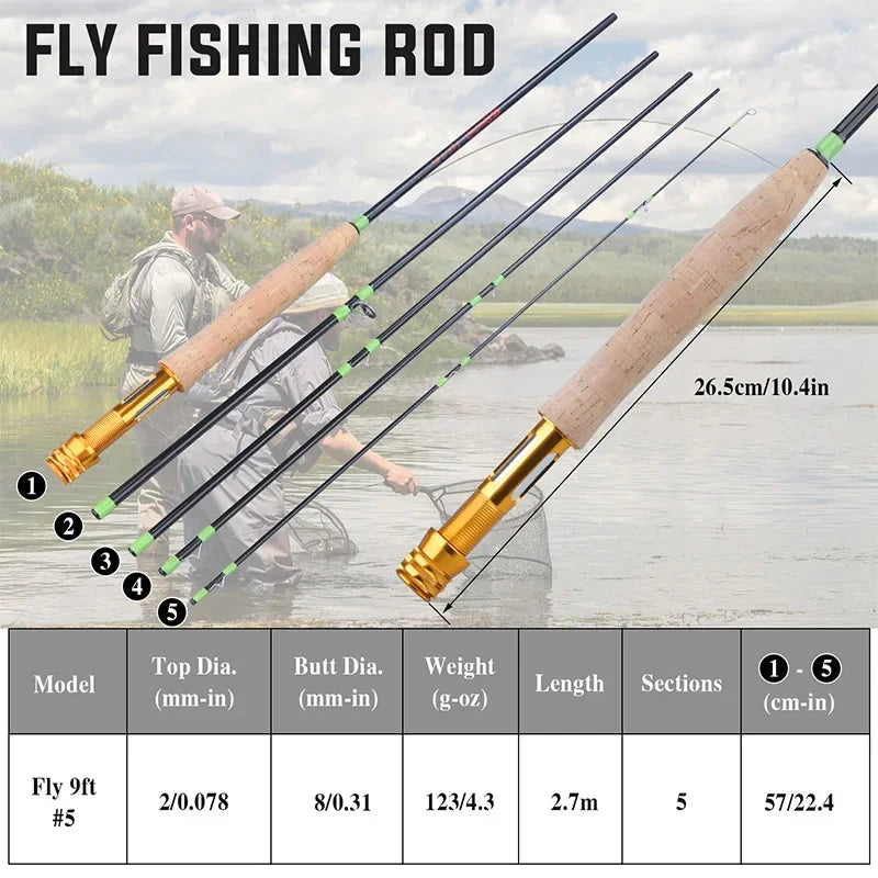 Sougayilang 2.7M 5 Seções Vara de Pesca com Mosca 9"