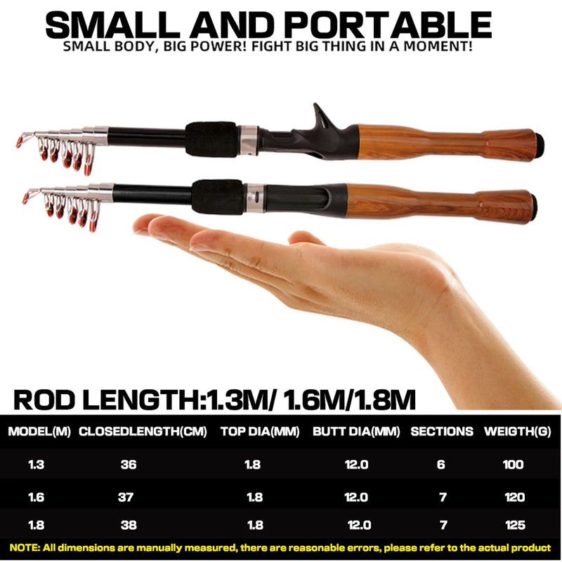 Vara de pesca com isca 1.3m 1.6m 1.8m, fundição giratória de carbono, mini vara de isca de viagem leve curta