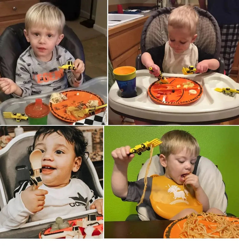 Kids 'Creative Dining Tool Set, PP Spoon Fork, Faca, Pá De Escavadeira De Escavadeira De Carro, Utensílios Seguros e Práticos