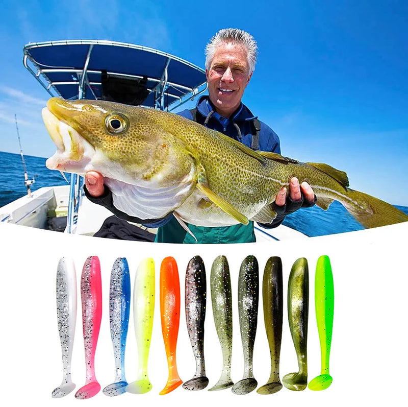 10-50 pçs 70mm isca de pesca macia artificial silicone truta shad carpa minhoca afundando isca t cauda jigging wobbler isca de pesca enfrentar