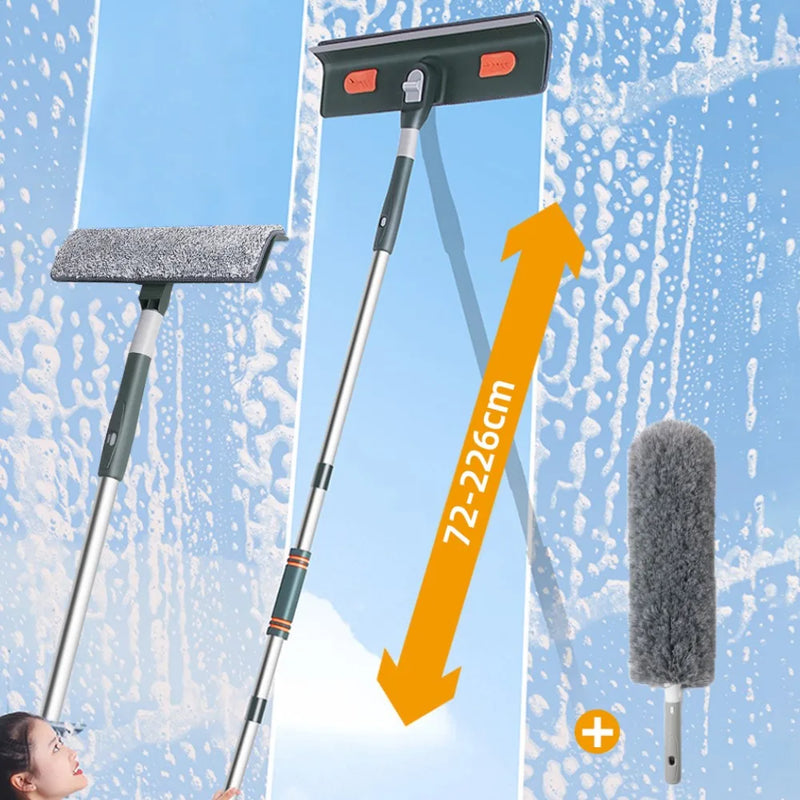 Ferramenta de limpeza de janelas estendida, 72-226cm, limpador de vidro, esfregão com raspador de silicone, escova de limpeza de janelas, ferramentas de limpeza doméstica