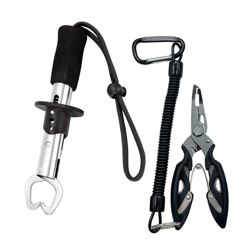 Alicador de isca em aço inoxidável, conjunto controlador de peixe, multifuncional, girando, fundição, grabber labial, equipamento de pesca, 21 cm, 17cm