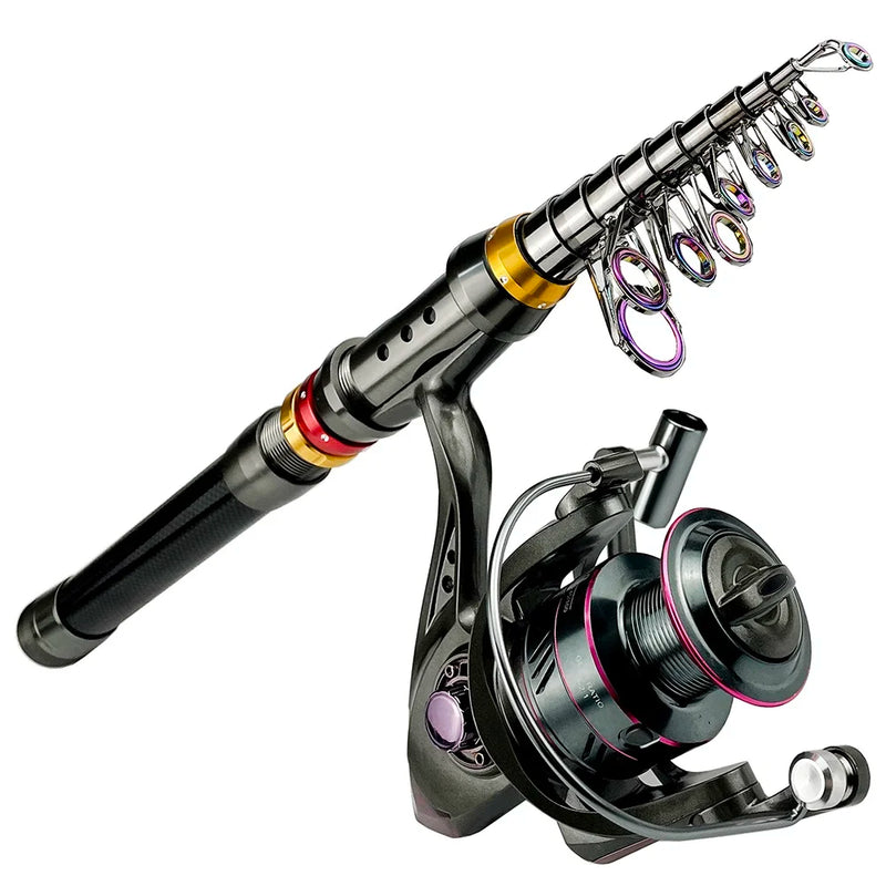 1.8-3.6m vara de pesca de fibra de carbono e carretel combo super duro telescópica pólo de pesca kit de carretel de fiação resistência máxima 3-8kg pesca