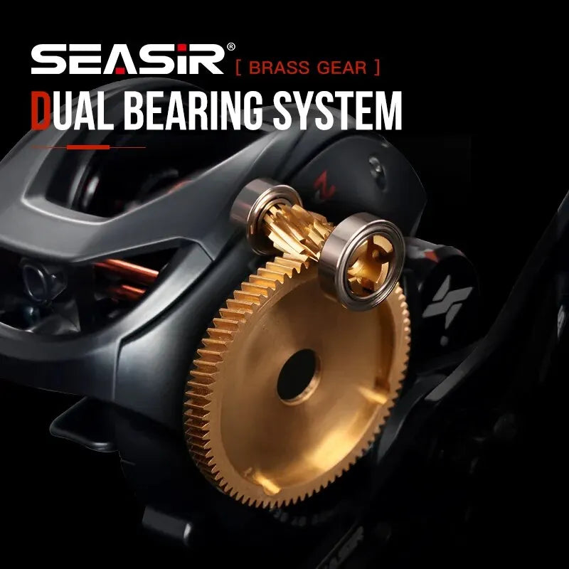 SEASIR Cast X2 Baitcasting Reel 7.3:1 Rolamento cerâmico híbrido Arruela de fibra de carbono Sistema de rolamento duplo N52 Freio Carretilhas de pesca