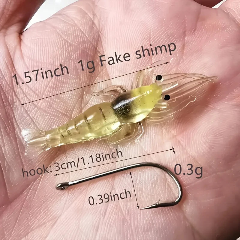 5/10/20 pçs goture camarão iscas de pesca de camarão macio para água doce água salgada luminosa camarão isca conjunto com gancho afiado grânulo