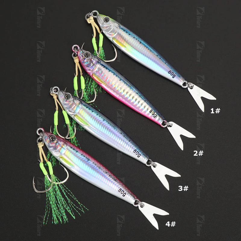 Tolu 2024 novo 3d impresso rápido afundando metal gabarito isca 20g 30g 40g 60g 80g água salgada costa fundição isca de pesca vertical metal gabarito