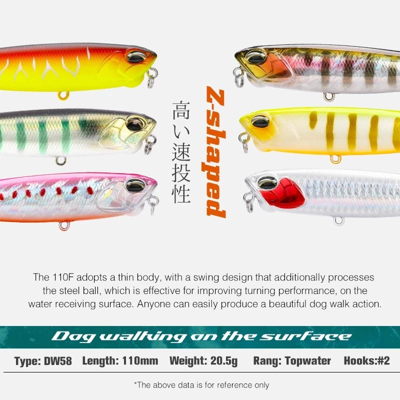 Tsurinoya 110mm 20.5g topwater flutuante lápis isca de pesca dw58 cão caminhada manivela wobbler stickbait minnow isca dura para pique baixo