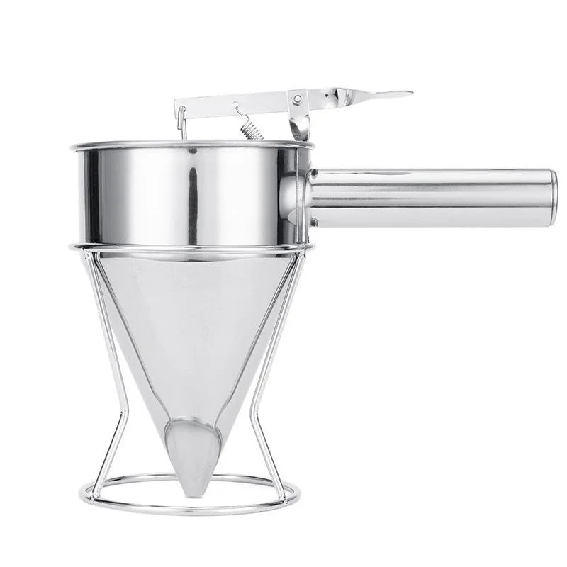 Balde de óleo com suporte, 600/1200ml, dispensador de funil de aço inoxidável, cupcake, panqueca, massa, polvo, bola, ferramenta de cozimento de cozinha