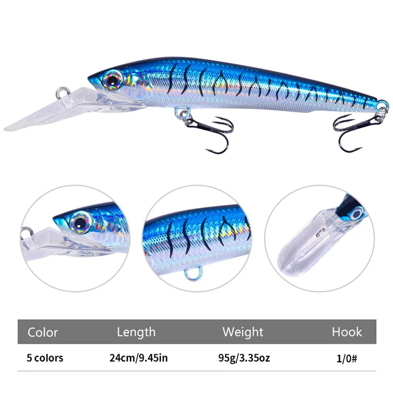 48-90-95g isca de pesca mergulho profundo minnow isca artificial wobblers enfrentar pesca carpa pique walleye original mar isca de pesca