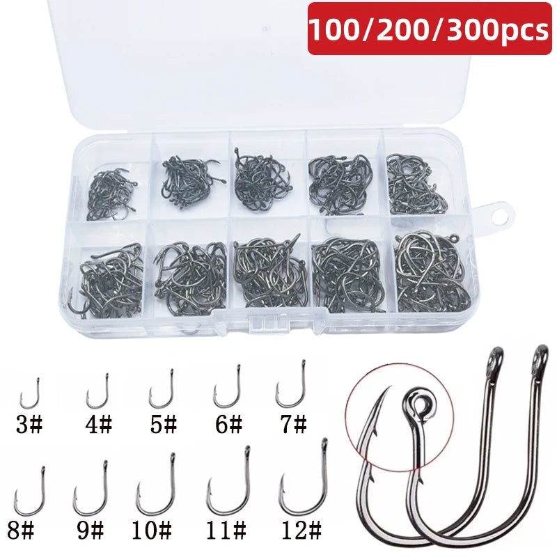 Novo 100/200/300 peças/caixa isca de pesca de carpa de aço carbono de alta qualidade anzol afiado 10 tamanhos disponíveis