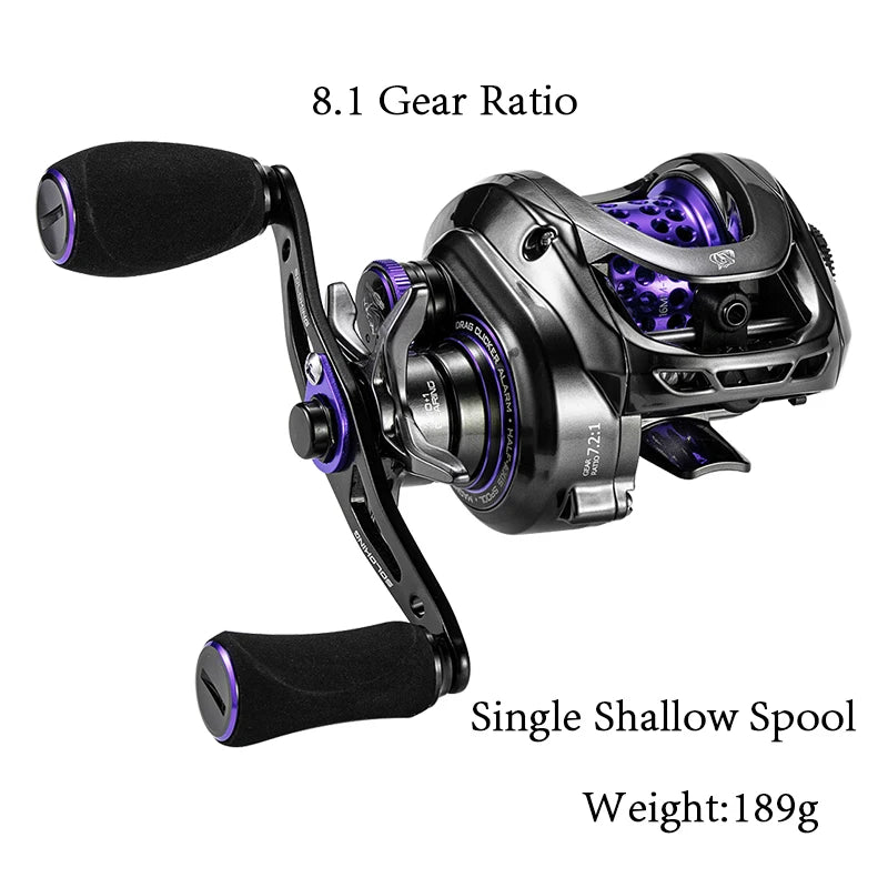 Soloking GKA200 Pro Carretel de pesca de arremesso 7.1/8.1 Relação de engrenagem 9KG Potência de arrasto 6 + 1 BB Drag Clicker Som Baitcaster Reel