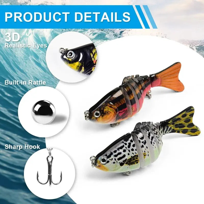 3 pçs/caixa wobbler de pesca realista 7 segmento swimbait crankbait isca dura lenta 10cm/15g isca iscas artificiais equipamento de pesca