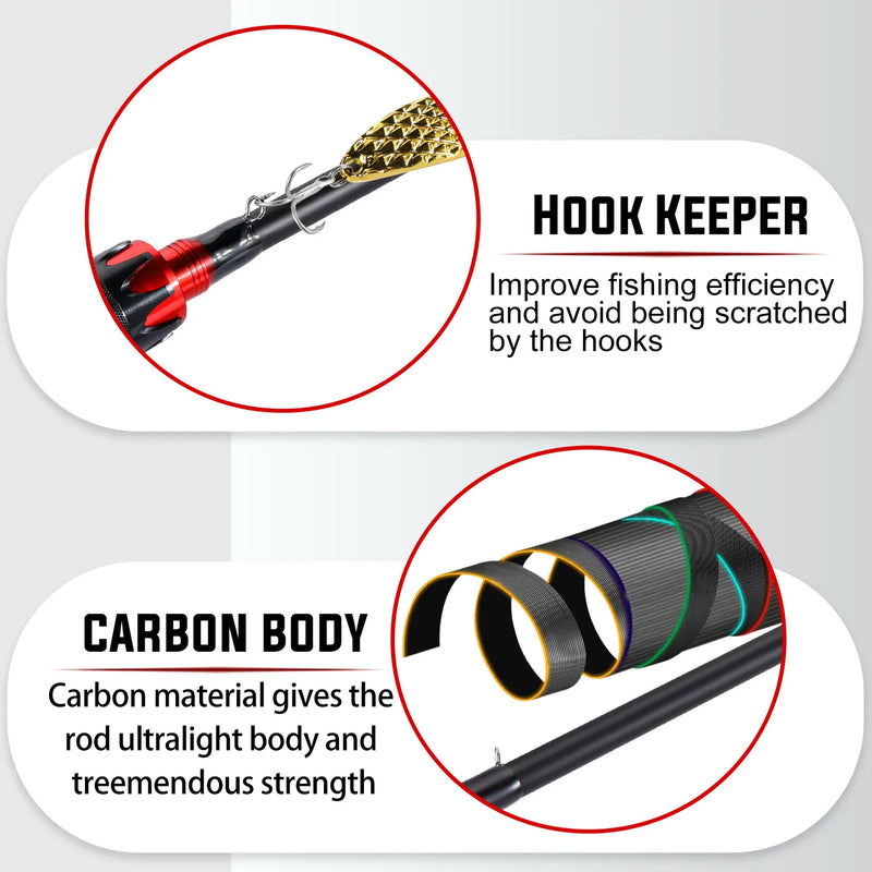 Sougayilang-Casting Spinning Fishing Rod, Ultraleve Carbon Fiber Rod, Pole 4 Seção com EVA Handle, Isca Peso 0.8-5g, 2.1m