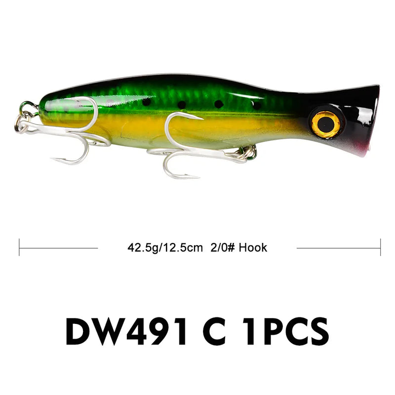 Proberos isca de pesca popper, 1 peça, 13cm, 43g, isca artificial dura com 2 ganchos agudos, iscas de pesca de carpa, wobbler, isca luu
