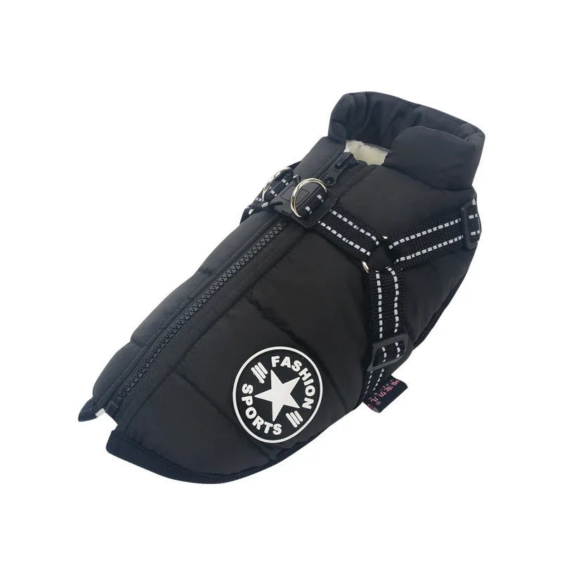 Impermeável Pet Dog Jacket com arnês, Roupas quentes de inverno para Labrador, Casaco Pequeno, Chihuahua French Bulldog Outfits