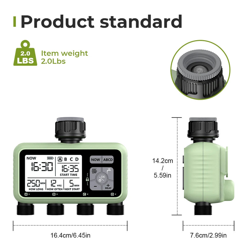 Eshico-Smart Garden Irrigation Timer, quatro funções independentes, fácil instalação, ferramentas de jardim ao ar livre, 4 Out, HCT-379