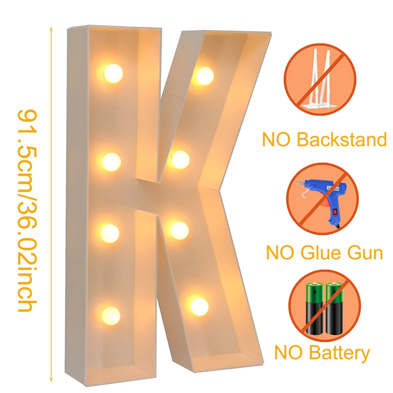 Caixa de quadro de luz led com letras gigantes, 91.5cm, chá de bebê, natal, 1 ° aniversário, festa de casamento, decoração, nome diy, caixa de enchimento de balão