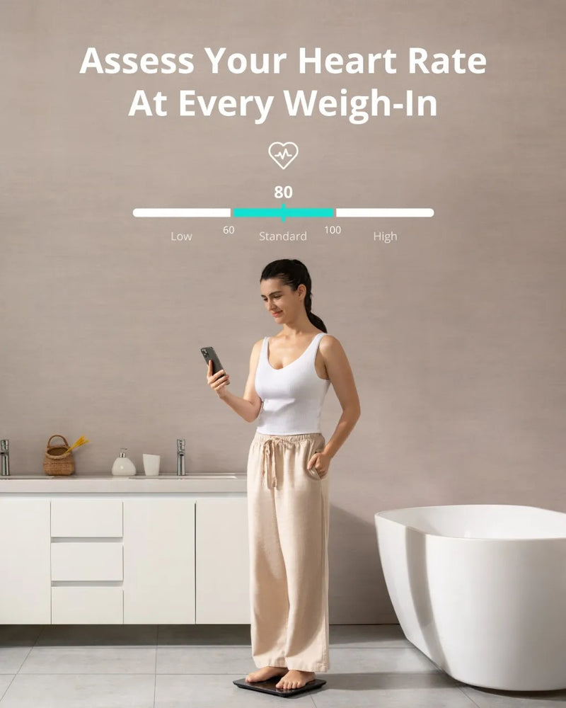 Eufy Balança Inteligente P2 Pro Balança Digital de Banheiro Wi-Fi Bluetooth 16 Medidas Incluindo Peso Frequência Cardíaca Gordura Corporal