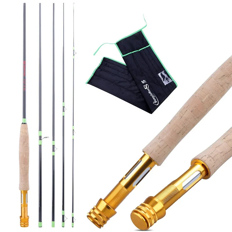 Sougayilang 2.7m vara de pesca com mosca 5 seções fibra carbono ultraleve vara média ação rápida pólo para fluxo lazer pesca