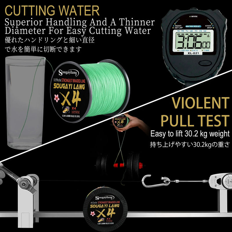 Sougayilang-linha de pesca trançada, tudo para água salgada, pesca marítima, Multifilament PE, 4X, 100 m, 300m, 5 cores, 66LB