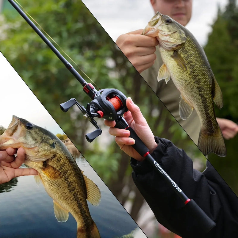 Sougayilang-Carbon Fiber Fishing Rod e Reel Combo, Baitcasting Reel, 7.2:1 Gear Ratio, Max Drag 10kg para Bass, 1.8-2.1m