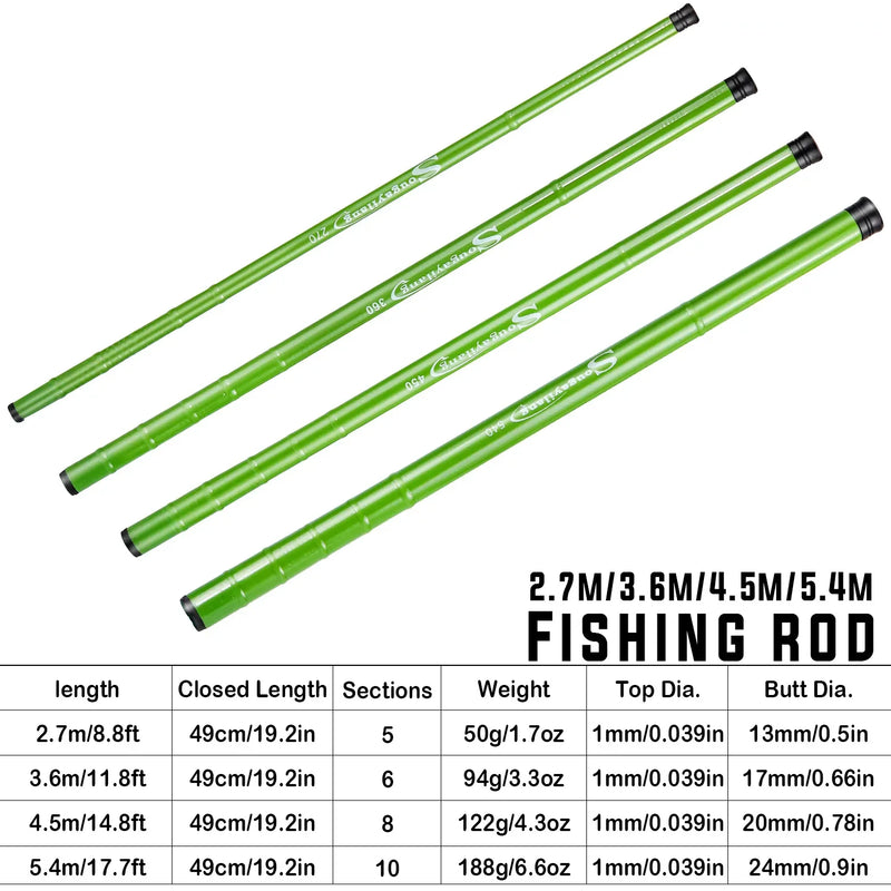Sougayilang vara de pesca da carpa 2.7/3.6/4.5/5.4m fibra de carbono dura portátil ultra leve pólo telescópico max arraste 5kg ferramentas de pesca